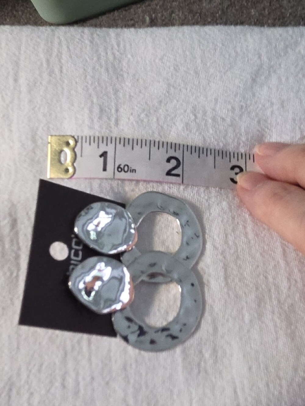 Chico's Shiny Silver Hammered Open Hoop Drop Earrings - Picture 3 of 4